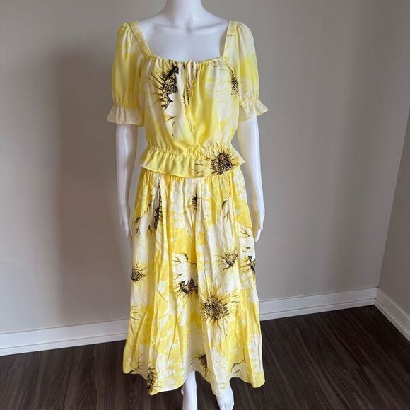 Zara Sunflower Print Two Piece Dress With Ruffles Size M - Picture 1 of 7